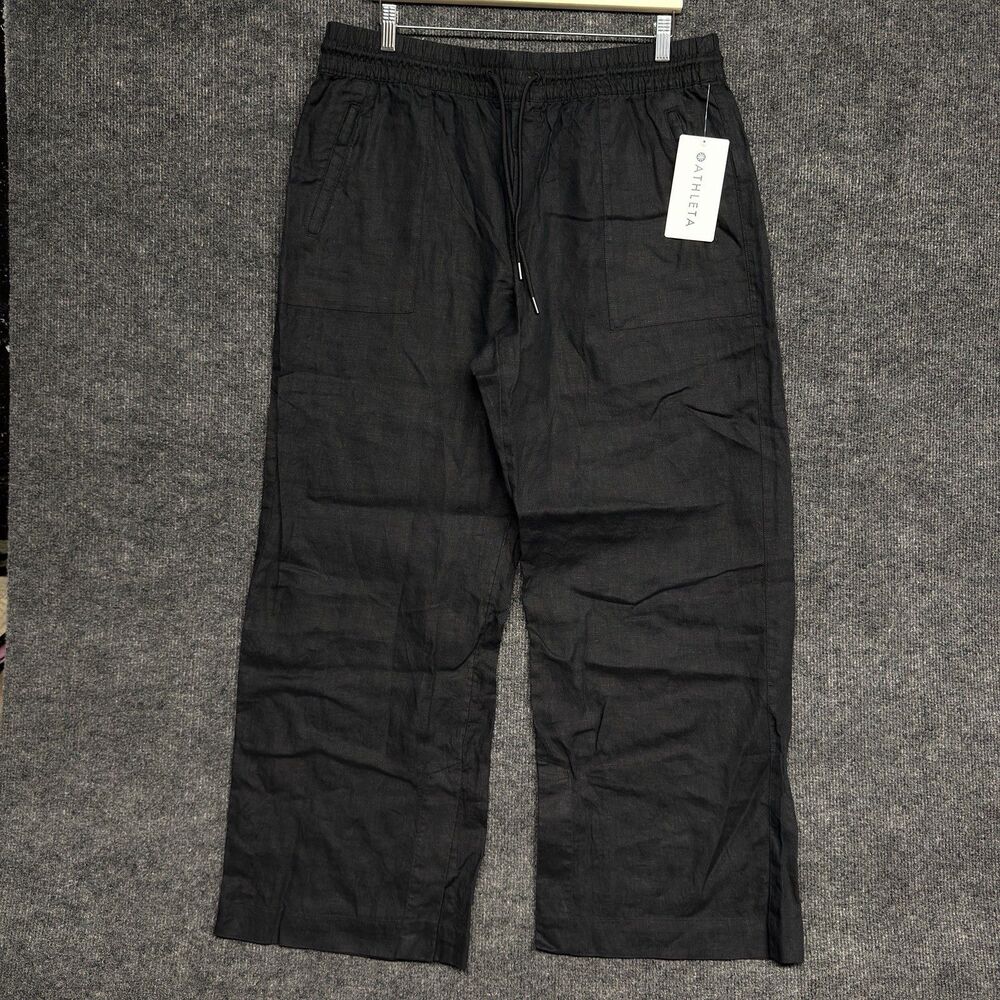 Athleta Black Straight-Leg Drawstring Pants with Front Slit - Picture 2 of 16